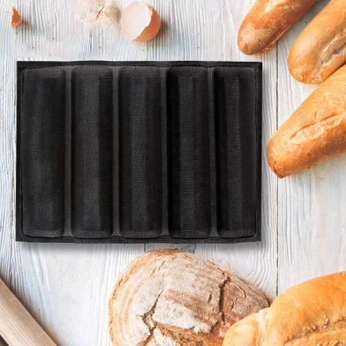 Miniatura 6 de FETESUR Molde para sándwich de silicona perforada para hornear pan de baguette francés, tapete para alimentos, 5 forros antiadherentes para hornear