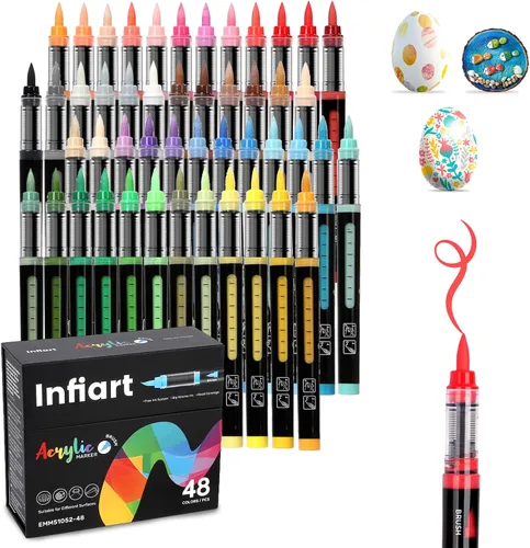 Marcadores de pintura acrílica de 48 colores, punta de pincel, control automático de tinta, bolígrafos de pintura acrílica, juego de marcadores