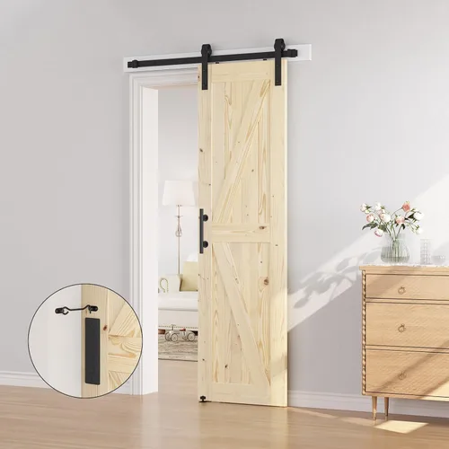 Miniatura 6 de SMARTSTANDARD Puerta corredera de granero de 28 x 84 pulgadas con kit de herrajes para puerta de granero de 5 pies incluido, puerta de madera