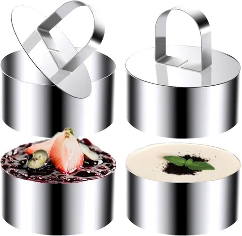 Miniatura 8 de Moldes redondos para anillos para tartas, anillos de comida de acero inoxidable de 4 pulgadas, moldes de cocina de mousse de postre con empujador
