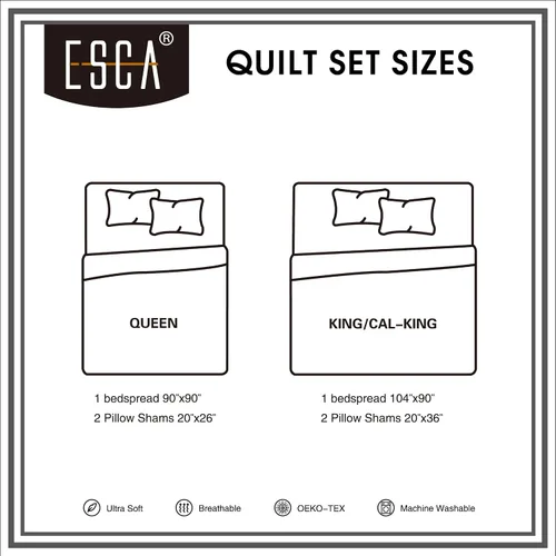 Miniatura 6 de ESCA Briseis - Juego de colcha reversible de 3 piezas, tamaño Queen, color blanco