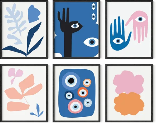 Miniatura 31 de HAUS AND HUES Arte abstracto para pared, juego de 6 arte moderno japonés para pared, decoración de pared estética, póster de mariposa y luna, obra
