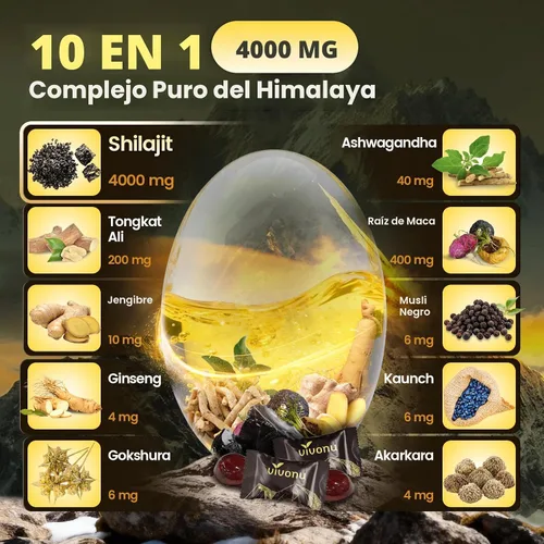 Miniatura 4 de Gomitas Shilajit, Shilajit para hombres y mujeres Fórmula 10 en 1 de alta potencia de 4000 mg con shilajit puro del Himalaya, Ashwagandha y 75%