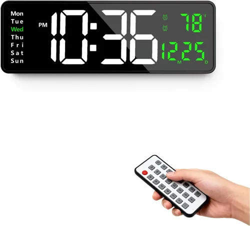 Miniatura 8 de Lgooiin Reloj de pared digital con pantalla grande, 16.2 pulgadas, reloj digital LED con control remoto para decoración de sala de estar, atenuador