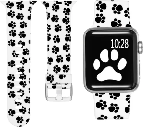 Miniatura 27 de Laffav Compatible con Apple Watch Bandas de 42mm 41mm 40mm 38mm para Mujeres y Hombres, Pulseras de Silicona Suave con Patrón Impreso Indeleble