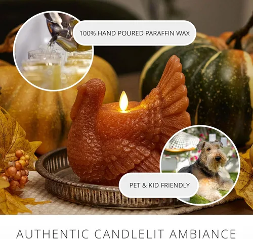 Miniatura 5 de Luminara Decoración de cosecha de otoño sin llama, vela LED figural de pavo, color natural, Adobe, 5.3 x 7.5 pulgadas, llama móvil de cera real