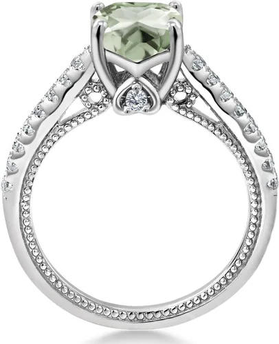 Miniatura 4 de Gem Stone King Anillo de compromiso de plata de ley 925 con piedra natal de 0.276 in y zafiro blanco creado Anillo de compromiso de boda