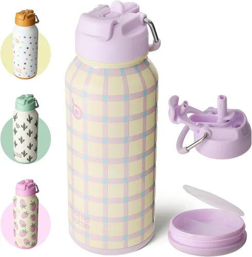 Miniatura 16 de BOTTLE BOTTLE Botella de agua deportiva de acero inoxidable de 32oz con aislamiento, botella de agua con pajita con diseño de tapa de doble uso