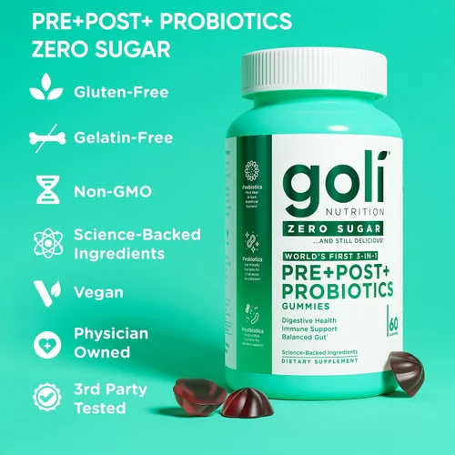 Miniatura 9 de Goli Zero Sugar Pre Pro - Gomitas postbióticas 3 en 1 del mundo con DE111, XOS, MCC1849, sin alcoholes de azúcar, veganas, aptas para dieta