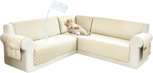 Miniatura 35 de Fundas para sofá seccional para perros 100% impermeables, funda de esquina para sofá en forma de L, para mascotas, de terciopelo, lavable