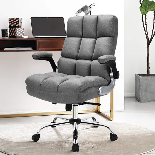 Miniatura 8 de Giantex Silla de oficina ejecutiva, silla ergonómica grande y alta, ángulo de inclinación ajustable y reposabrazos abatibles, silla tapizada de tela