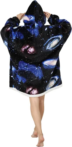 Miniatura 5 de Manta con capucha, sudadera de gran tamaño para adultos, mujeres y hombres, hecha de franela muy suave y cálida, con bolsillo y mangas