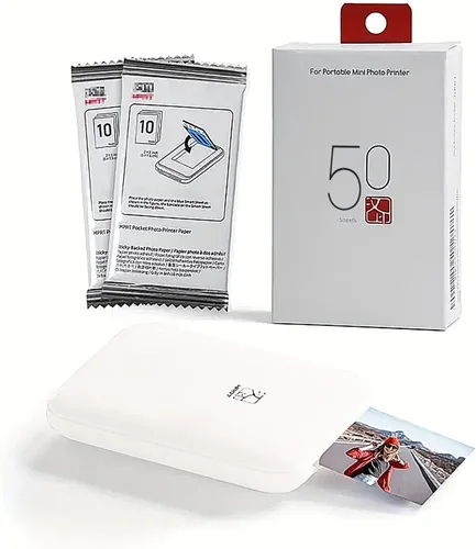 Mini impresora fotográfica instantánea portátil - Bluetooth 5.0, funciona con iOS y Android (impresora+con 50 hojas de papel fotográfico Zink de 2 x