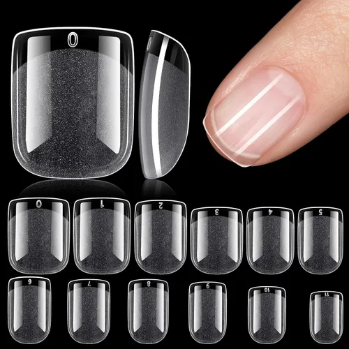 Miniatura 11 de TOMICCA Puntas de uñas de almendra extra cortas, 192 unidades, 12 tamaños, puntas de uñas cortas de cobertura completa, uñas acrílicas transparentes