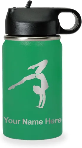 Miniatura 63 de LaserGram Botella de agua personalizada, soporte de mano de gimnasta, acero inoxidable de doble pared aislada al vacío con popote superior, regalo