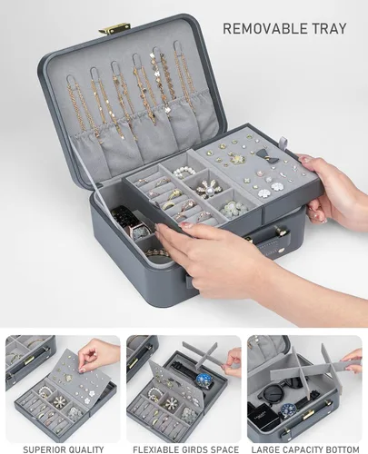 Miniatura 4 de V-LAFUY Caja organizadora de joyas organizador de joyas para hombre 2 capas con bandeja extraíble joyero de regalo para día de Acción de Gracias