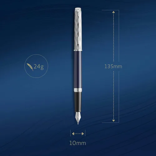 Miniatura 3 de Waterman Pluma estilográfica Hémisphère Metal y laca azul Tapa cincelada Punta mediana de acero inoxidable Tinta azul Caja de regalo