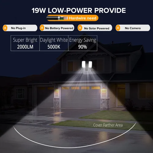 Miniatura 2 de UME - Luz LED de 19 W con sensor de movimiento para inundación al aire libre, 2 cabezales ajustables, 2000 lm, 5000 K, impermeable IP65, luz de Negro