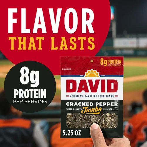 Miniatura 4 de DAVID Semillas de girasol jumbo, sabor a pimienta agrietada, aperitivo de béisbol para el día del padre, 5.25 onzas