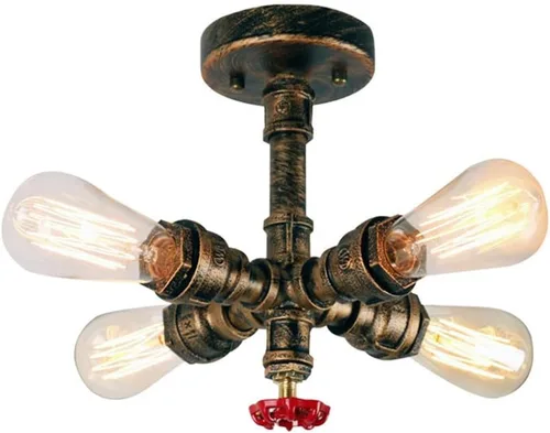 Miniatura 5 de Lámpara de techo industrial retro rústica steampunk para tubería de agua, lámpara colgante de 4 luces, lámpara vintage cerca de techo para cocina