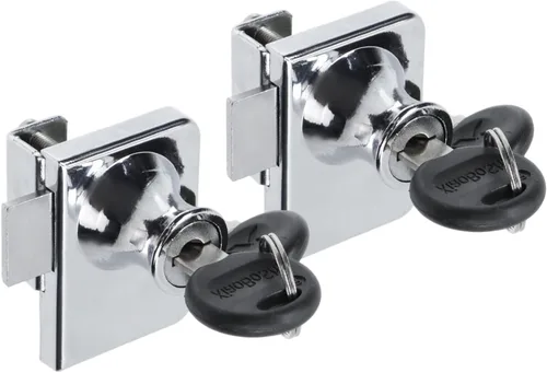 Miniatura 19 de Cerradura de vitrina sin taladro para vidrio de 0.2 a 0.3 pulgadas, llave igual, montaje puerta a puerta, 2 juegos ovalados cromados de 3.35 x 1.49