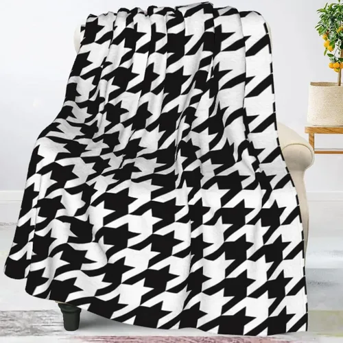 Miniatura 6 de Perinsto Manta de Tiro de Pata de Gallo Blanco y Negro Ultra Suave y Cálida para Todas las Estaciones, Manta Decorativa de Forro Polar para Cama