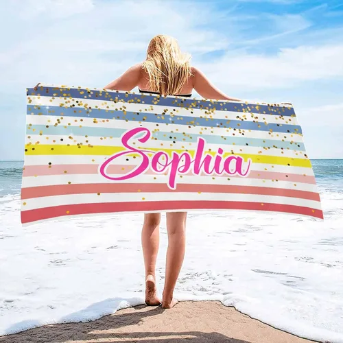 Miniatura 7 de InterestPrint Toalla de playa personalizada para mujeres y hombres, con texto dorado brillante, color verde, toallas de playa personalizadas
