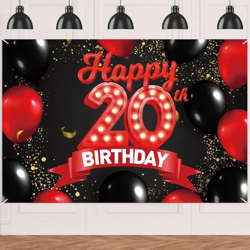Miniatura 34 de Cartel de feliz cumpleaños 15 color rojo y negro, decoración temática de globos para niñas y mujeres, princesas de 15 años, fiesta de cumpleaños