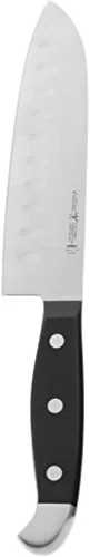 HENCKELS Statement - Cuchillo Santoku de borde hueco afilado de 5 pulgadas, diseño alemán informado por más de 100 años de maestría, negro/acero