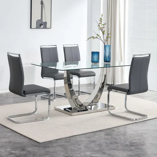 Miniatura 27 de Juego de mesa de comedor de 63 pulgadas para 4, juego de mesa de comedor dorado moderno para 4, juego de mesa de cocina de mármol sintético con negro