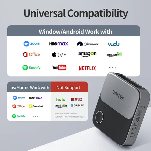 Miniatura 6 de Unitek Adaptador inalámbrico HDMI para pantalla Dongle, receptor de duplicación de pantalla 2.4G/5G 4K, dispositivo de transmisión de TV