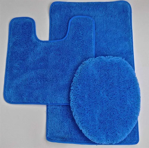 Miniatura 2 de Alfombra de baño #6, tapete de contorno y cubierta de tapa, con respaldo de goma, juego de baño de 3 piezas, colores sólidos surtidos (azul bebé)