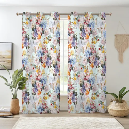 Miniatura 10 de Renaiss - Cortinas opacas florales boho, cortinas de ventana con aislamiento térmico y estampado de flores y plantas bohemias para dormitorio