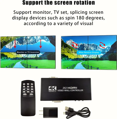 Miniatura 9 de Controlador de pared de video, 4K x 2K HD sin costuras Procesador profesional con entrada HDMI+DVI+RS232, salida HDMI de 4 vías y SPDIF Pantalla
