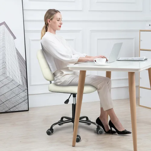 Miniatura 2 de ERGOSEAT Silla de escritorio de oficina en casa sin brazos con ruedas, moderna silla ergonómica con ruedas giratorias de 360°, sillas de tareas