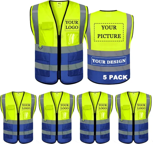 Miniatura 30 de Chaleco de seguridad con logotipo personalizado de alta visibilidad, chaleco reflectante clase 2, ropa de trabajo de construcción con 5 bolsillos