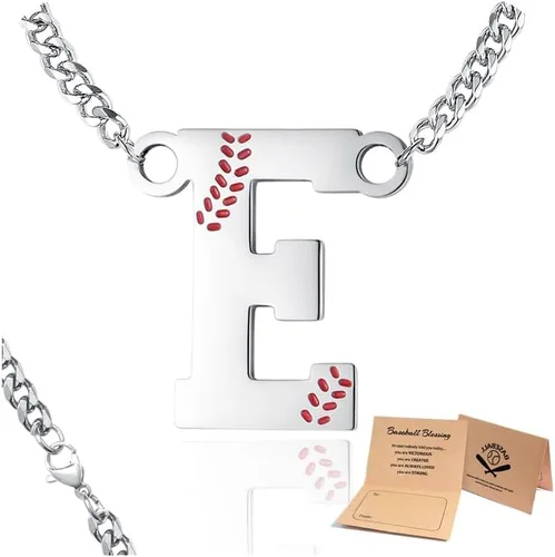 Miniatura 14 de QINJIEJIE Collar de béisbol inicial A-Z con letras, accesorios deportivos, colgante de encanto de béisbol, joyería de cadena de acero inoxidable 2-P