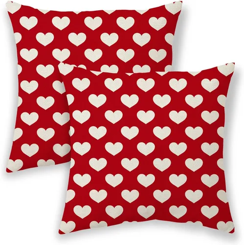 Fundas de almohada de San Valentín de 16 x 16 pulgadas, 2 unidades, almohadas decorativas de corazón rojo para sofá, día de San Valentín,