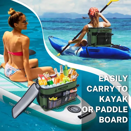 Miniatura 6 de Dreizack Enfriador de kayak detrás del asiento, enfriador impermeable para kayak, enfriador de tabla de remo, compatible con silla de césped, Verde