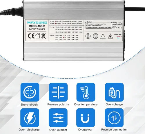 Miniatura 3 de YEWY - Cargador de batería LiFePO4 de 29.2 V 25 A, 29.2 V, 25 A, 90 V -130 V para 8S, 24 V, 70 AH, 100 AH, 120 AH, 200 AH, LiFePO4 LFP
