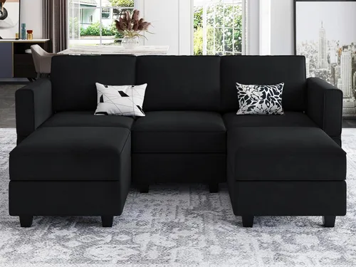 Miniatura 23 de Belffin Módulo de Almacenamiento con Otomana para Sofá Seccional Modular Asiento Cuadrado Cubo de Terciopelo Azul