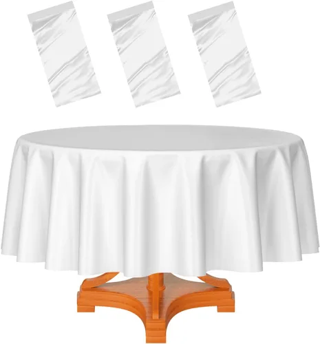 Miniatura 54 de HEIPINIUYE - Paquete de 2 manteles redondos de 84 pulgadas de plástico beige, manteles de mesa impermeables desechables para redondas, ideales