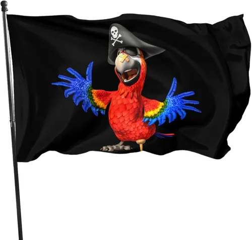 Miniatura 12 de Bandera de jardín pirata de loro de 12 x 18 pulgadas, bandera de brisa exterior para patio, decoración de habitación interior, cartel de granja