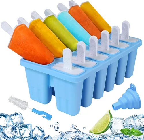 Miniatura 8 de Moldes de silicona para paletas de 10 cavidades, molde de paletas de hielo para niños, adultos y adolescentes, moldes de helado sin BPA para Cavidad