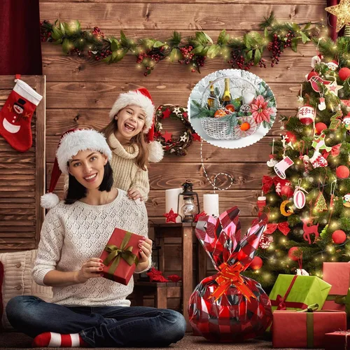 Miniatura 3 de Teling Rollo de papel de celofán navideño de 100 pies de largo, 32 pulgadas de ancho, 3.1 mil de grosor, bolsas de regalo de plástico, cesta grande