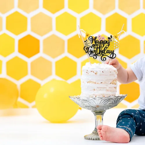 Miniatura 6 de 1 paquete de adorno para pastel de feliz día de la abeja, abejorro feliz cumpleaños, decoración de pastel para temática de abejas, baby shower