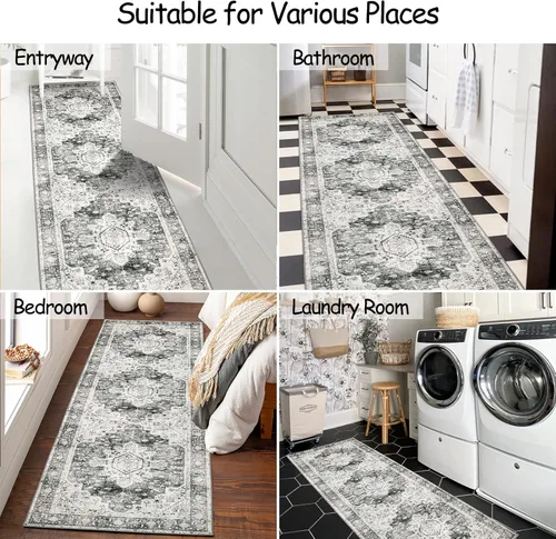 Miniatura 2 de Moynesa Alfombra de pasillo gris ultra fina y lavable, 2 pies 6 pulgadas x 8 pulgadas, antideslizante, no se desprende, apta para mascotas, alfombra