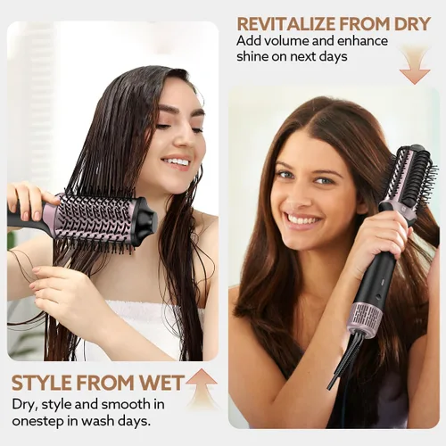 Miniatura 5 de Cepillo secador de pelo 2 en 1 y alisador de cabello, cepillo térmico iónico y de cerámica con calor ajustable y disparo frío, motor de alta