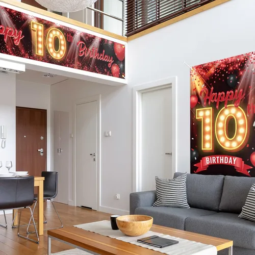 Miniatura 6 de Juego de carteles de feliz cumpleaños 10 para puerta, porche, decoraciones de cumpleaños de 10 años, suministros de fiesta para mujeres y hombres