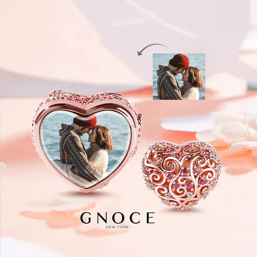 Miniatura 2 de Gnoce Custom Photo Charms Bead Heart Shaped Sterling Silver Personalized Charm With Cz fit Bracelet Necklace For Women Family Memorial Girls